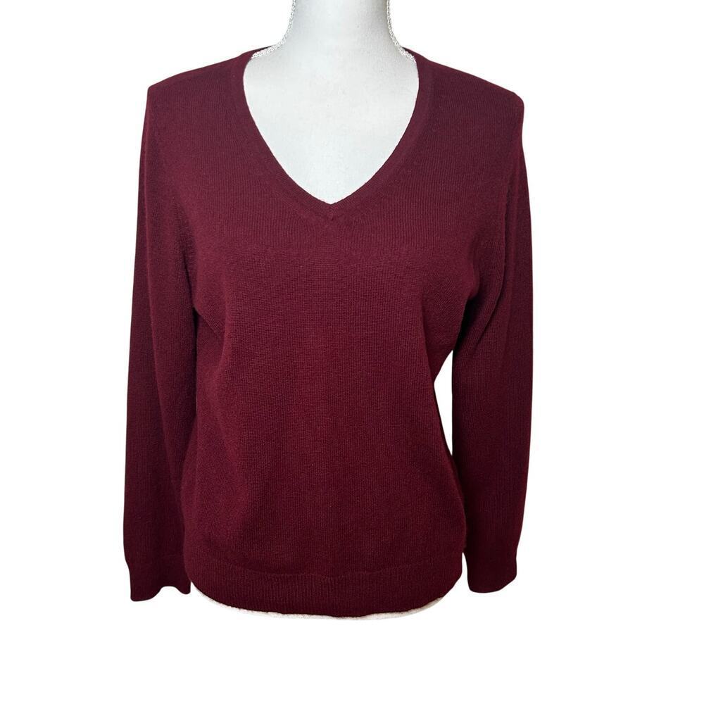 Charter club 100% cashmere burgundy v-neck long sleeve sweater size PL